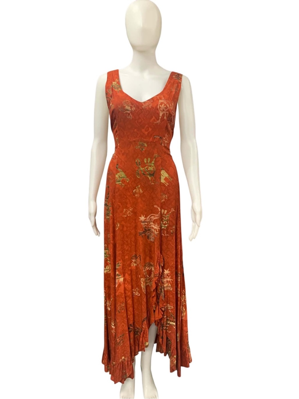 Fleurissez Sleeveless Burnt Orange Floral High-Low Maxi Dress Size M